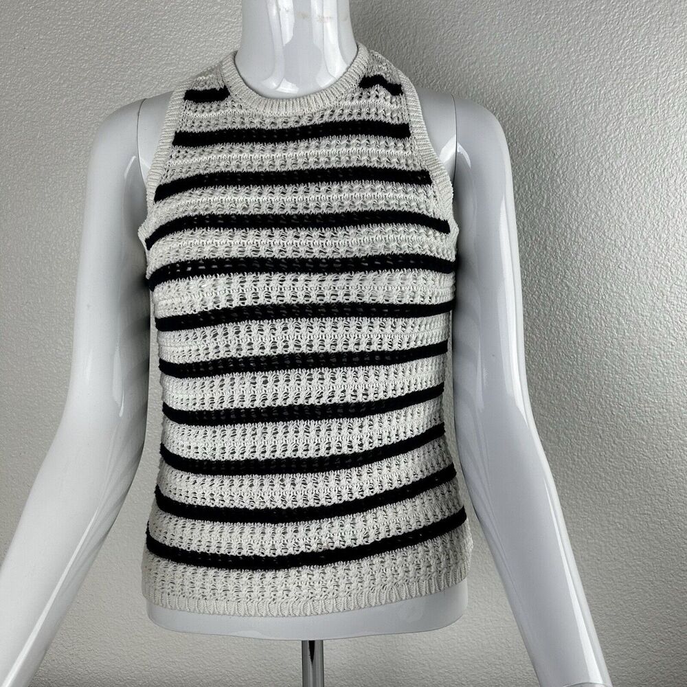 Madewell Women's Crochet-Knit Crewneck Striped Sweater Tank NO991